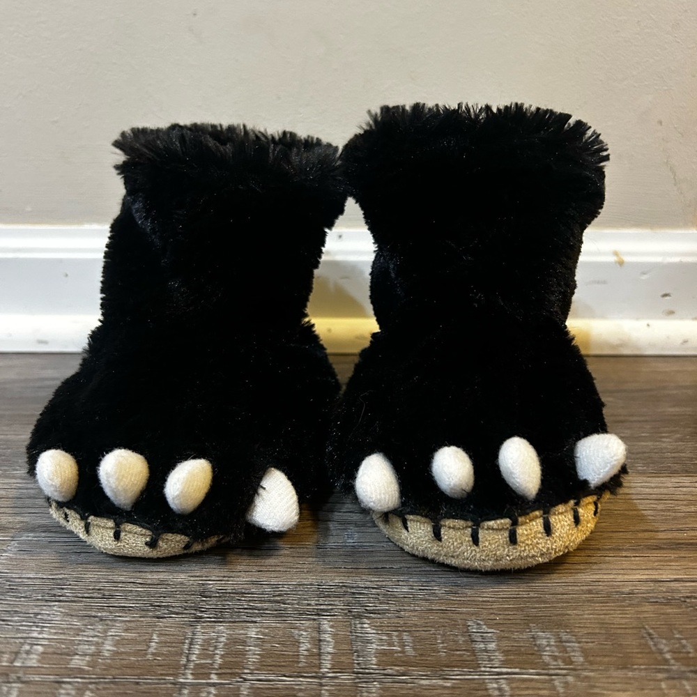 Cozy Black Bear Paw Kids Slippers